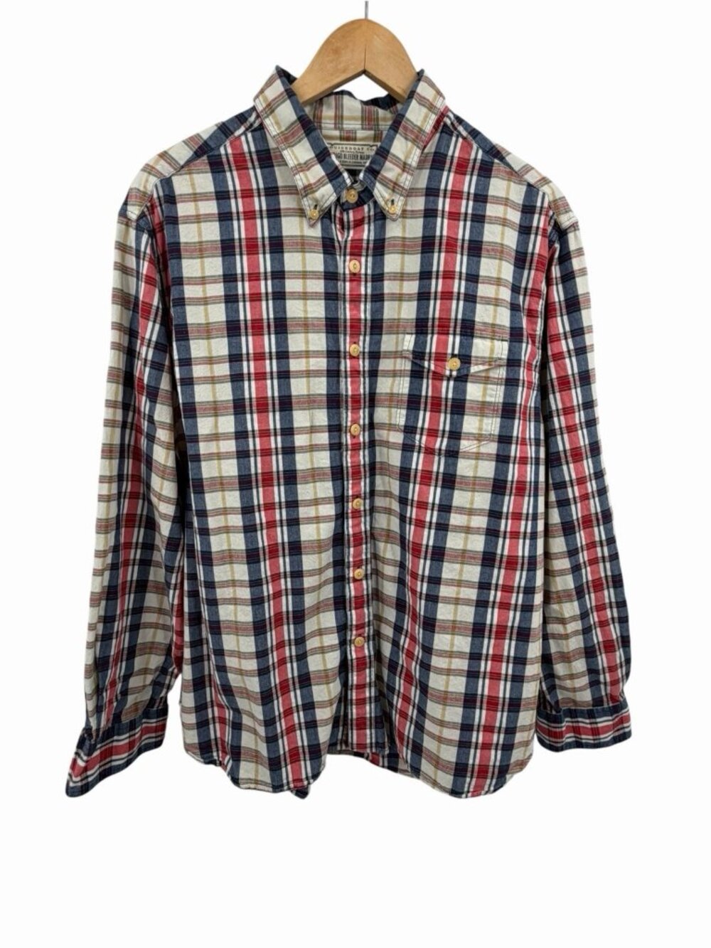 GUIDEBOAT CO Men's Multicolor Indigo Bleeder Madras Long Sleeve Button Down XL